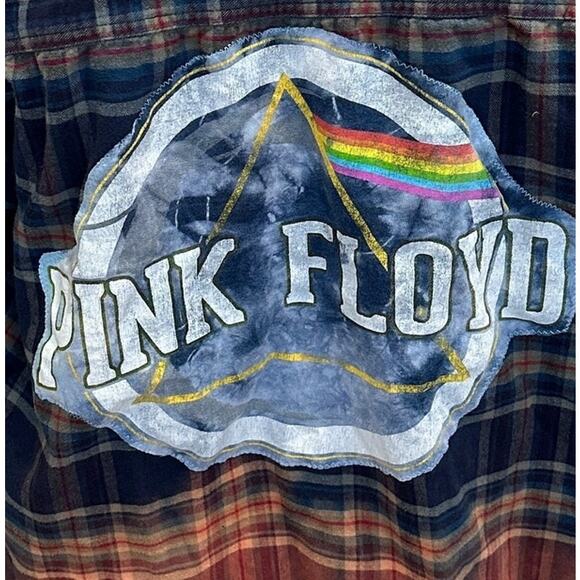 Pink Floyd Plaid Flannel Shirt MEDIUM Oversize Unique Dark Side of the Moon - Picture 2 of 6